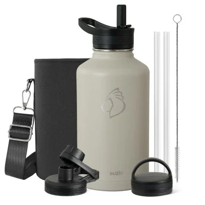 Buzio Trio Series Water Bottle with 3 Lids and Sleev 1.9L - Beige